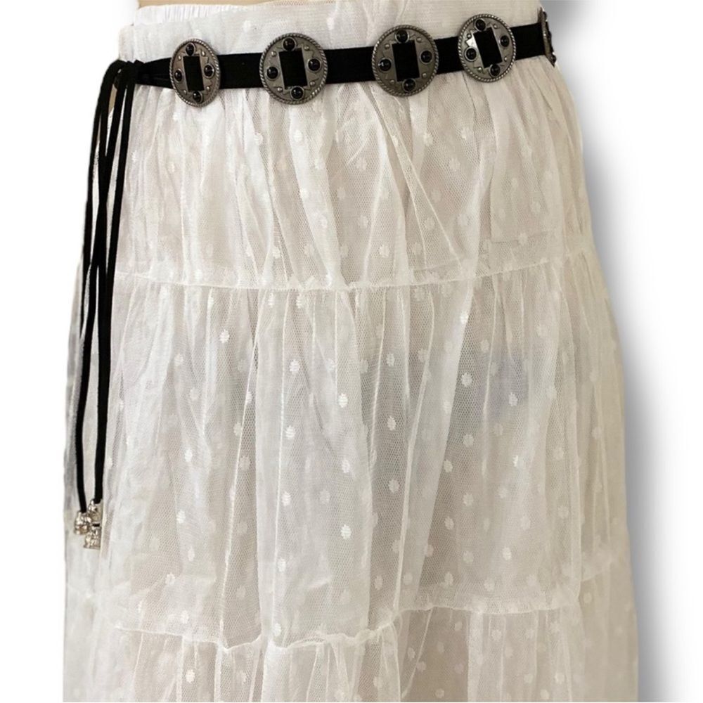 Black Suede Silver Aztec Concho Fringe Belt OS
